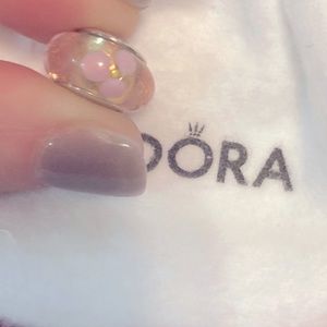 Pandora glass bead charm pink with pink flowers